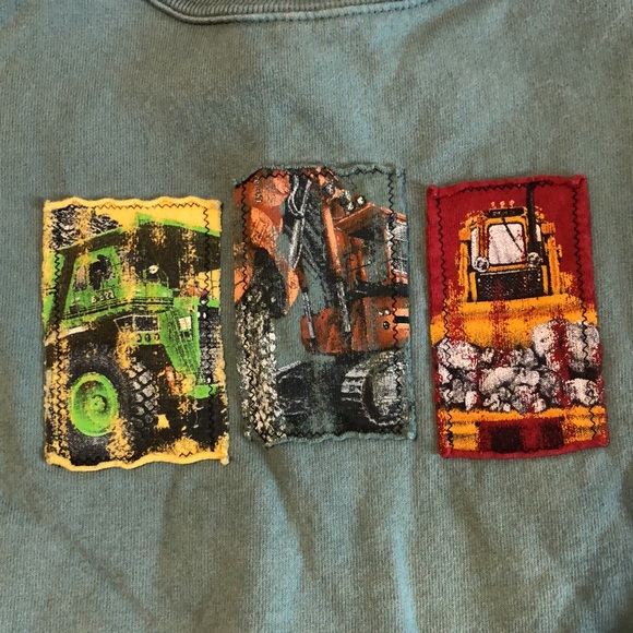 Vintage Made in the USA Distressed Green Pullover Sweatshirt with Big Trucks - Picture 2 of 16